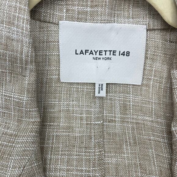 LAFAYETTE 148 NEW YORK One Button Blazer Jacket Beige Linen Belted Size XL - Picture 7 of 11